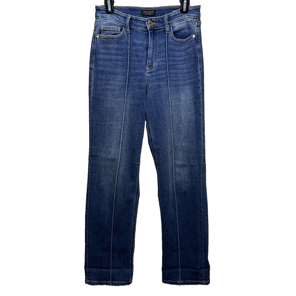 Judy Blue High Waist Front Seam Detail Cuffed Straight Fit Denim Jeans Size 7 28